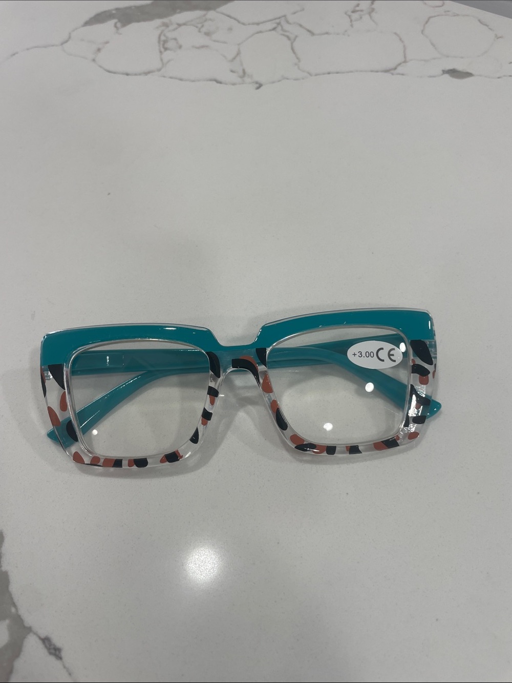 Teal Patterned Reading Glasses +3.00 Strength
